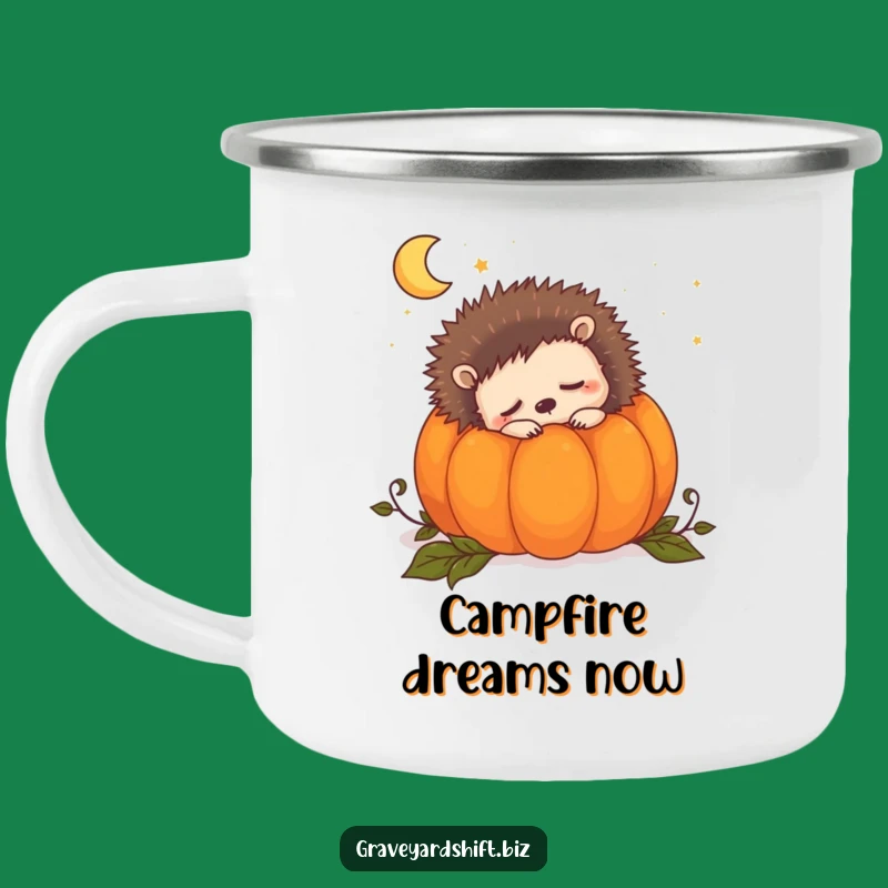 Funny Sleepy Hedgehog Camping Mug: Cozy Camp Nights, Pumpkin Dreams, Cute Outdoor Mug