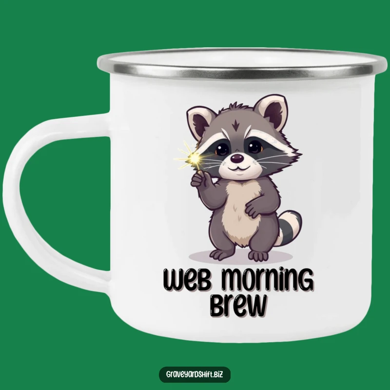 Funny Raccoon Spiderweb Camping Mug - Rustic Nighttime Humor Cup Gift