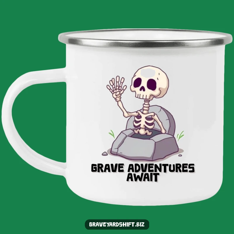Funny Giggling Skeleton Hand Camping Mug - Spooky Grave Adventure Humor Gift