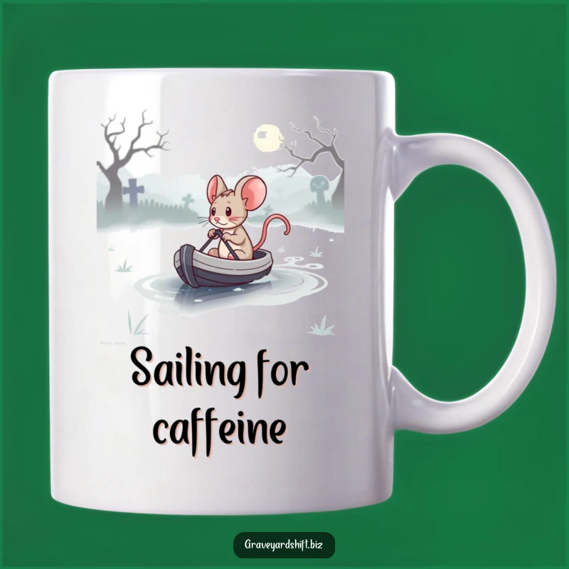 Funny Determined Mouse Boat Mug - Misty Graveyard Adventure Humor Gift