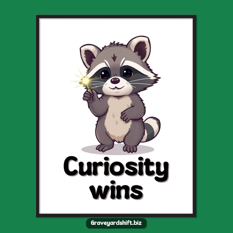 Funny Raccoon Spiderweb Digital Art - Nocturnal Curiosity Decor Print Gift