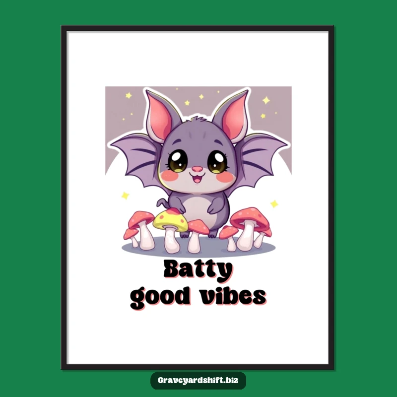 Funny Bat Juggling Digital Art - Enchanted Night Forest Decor Print Gift