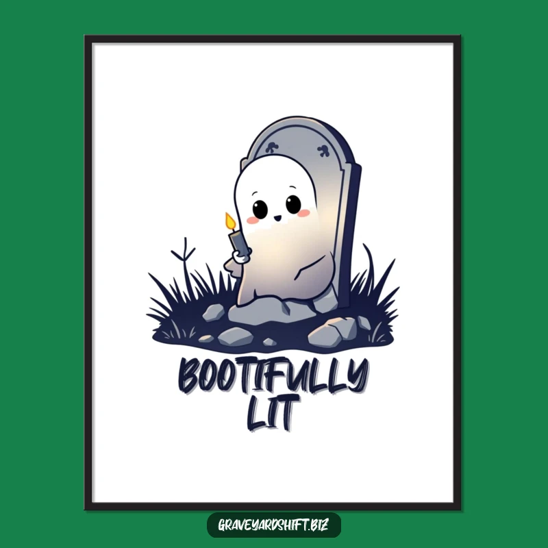 Funny Shy Ghost Digital Art - Spooky Tombstone Decor Print Gift