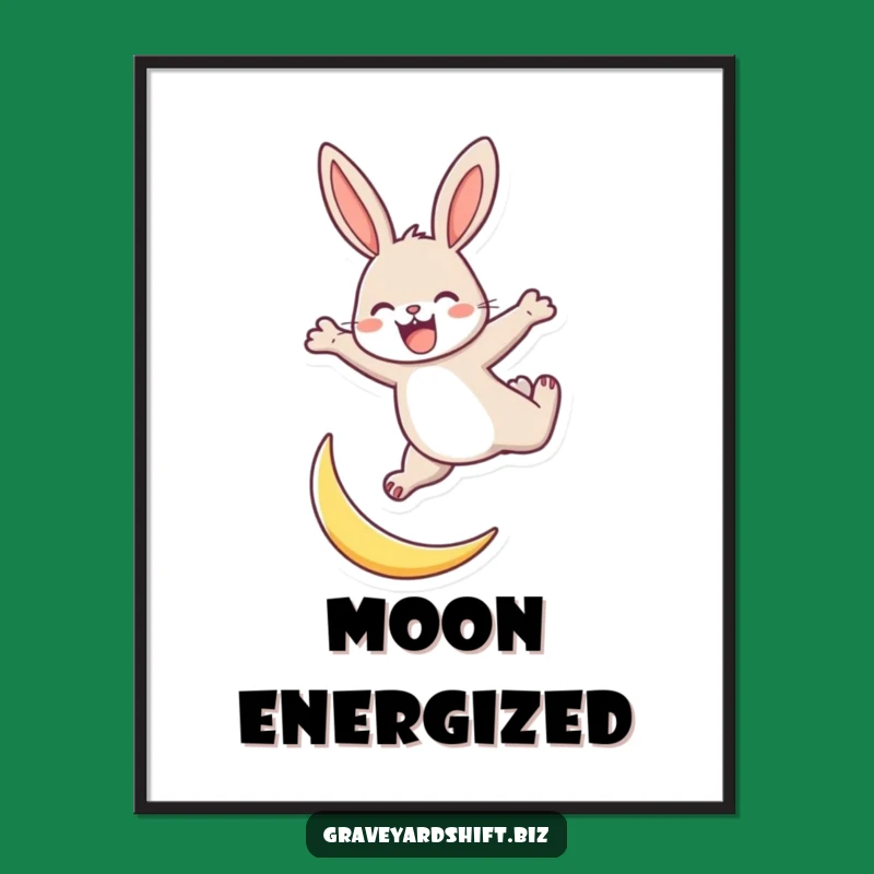 Funny Energetic Rabbit Digital Print: Instant Moon Leap Art, Joyful Download, Whimsical Decor