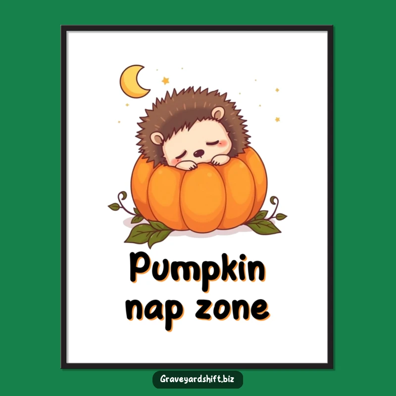 Funny Sleepy Hedgehog Digital Print: Instant Autumn Art, Pumpkin Dreams, Cozy Download