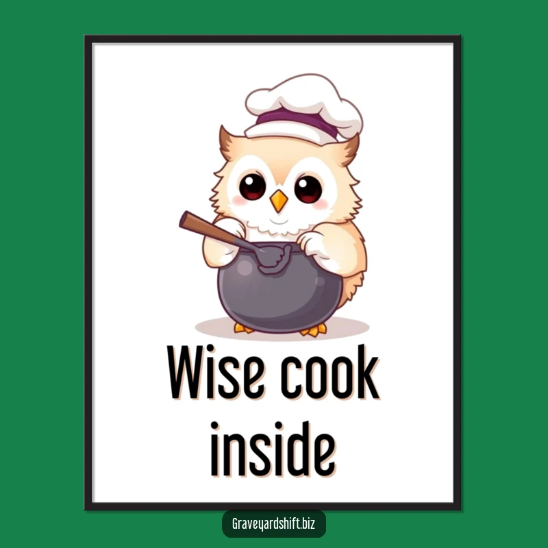 Funny Chef Owl Digital Art - Joyful Woodland Kitchen Decor Print Gift