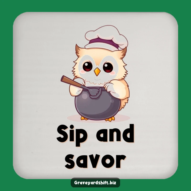 Funny Chef Owl Coaster Set - Whimsical Woodland Kitchen Protection Gift