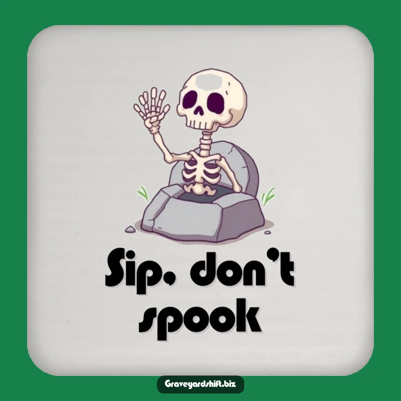 Funny Giggling Skeleton Hand Coaster - Spooky Grave Drink Humor Gift