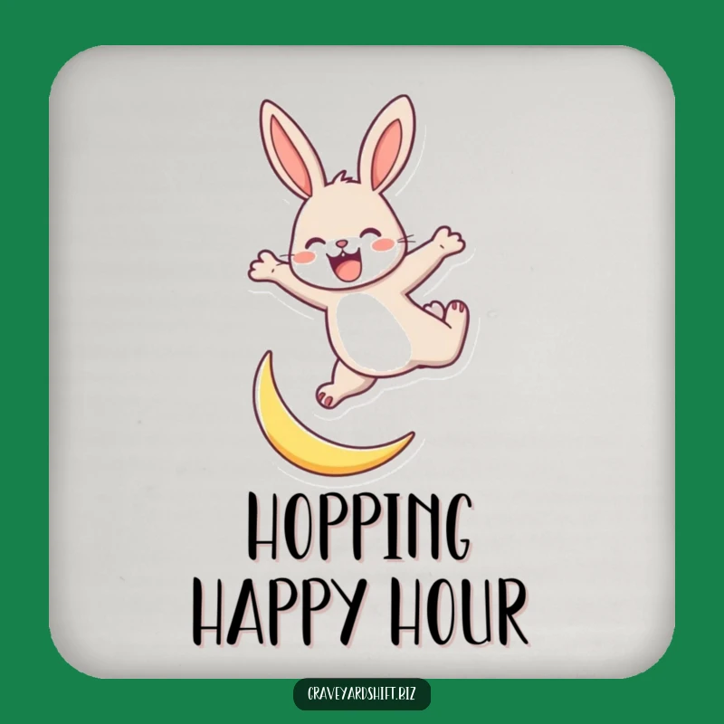 Funny Energetic Rabbit Coasters: Protect Surfaces, Moon Leap Art, Playful Decor Set