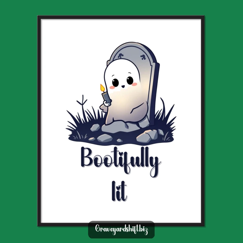 Funny Shy Ghost Poster - Spooky Tombstone Art Print Gift