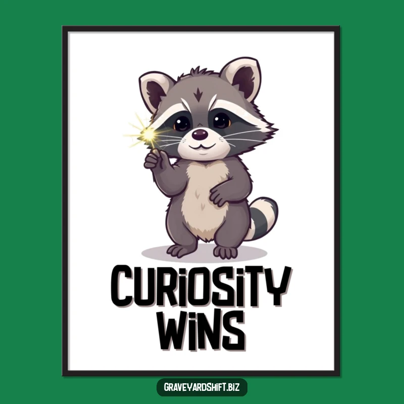 Funny Raccoon Spiderweb Poster - Nocturnal Curiosity Art Print Gift