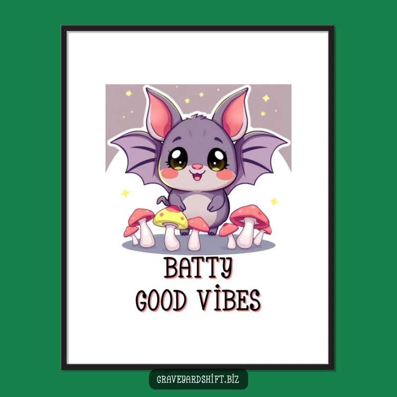 Funny Bat Juggling Poster - Enchanted Night Forest Art Print Gift