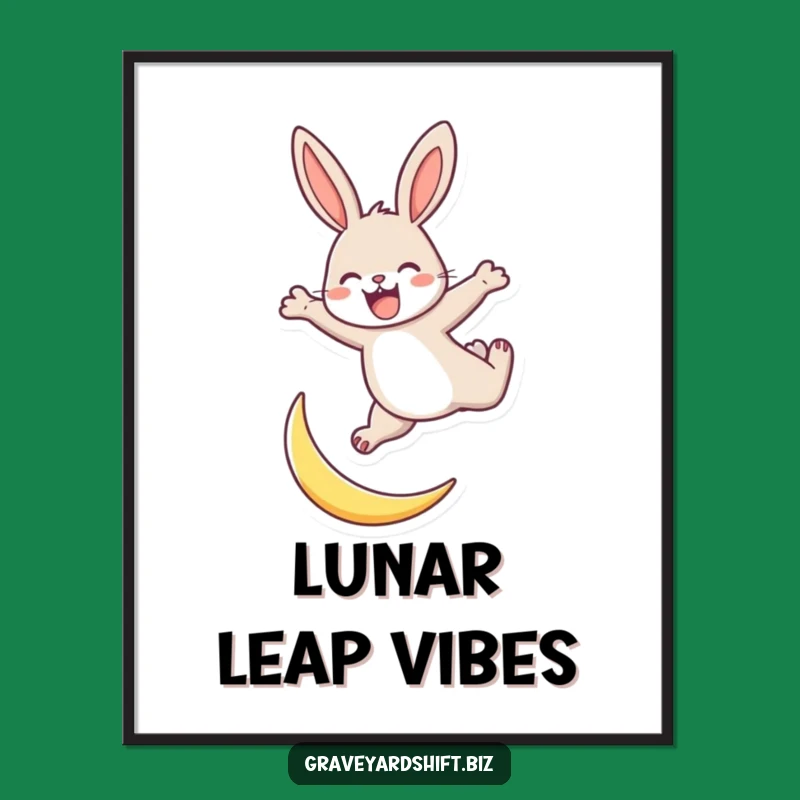 Funny Energetic Rabbit Poster: Moon Leap Art, Joyful Wall Decor, Whimsical Animal Print