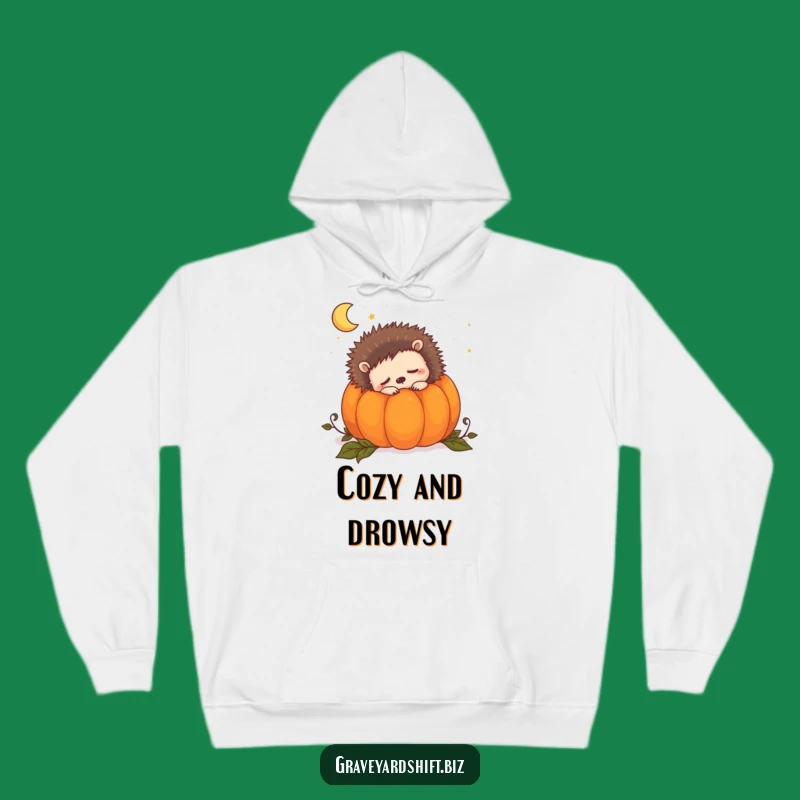 Funny Sleepy Hedgehog Hoodie: Pumpkin Snuggle, Cozy Night Dreams, Warm Autumn Gift