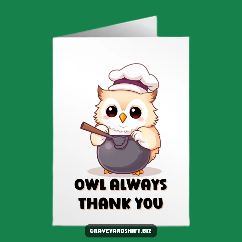 Free Printable Funny Owl Chef Thank You Card - Delicious Downloadable Gratitude!