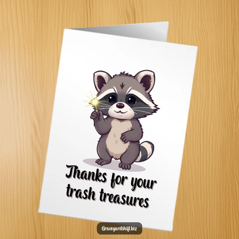 Funny Free Printable Raccoon Thank You Card: A curious raccoon pokes a luminous spiderweb, offering a unique and heartfelt thank you.