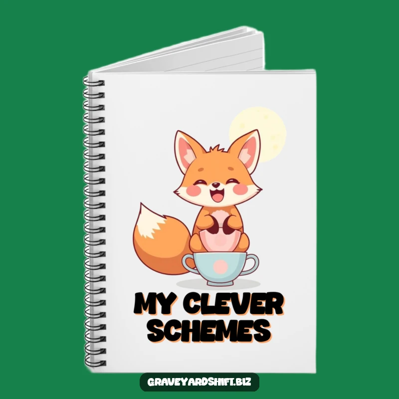 Funny Fox Teacup Notebook - Whimsical Moonlight Journal Gift