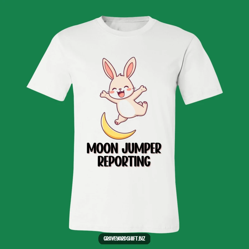 Funny Energetic Rabbit T-Shirt: Moon Jumping Fun, Joyful Leaper, Whimsical Animal Tee