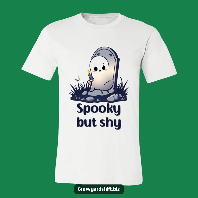 Funny Shy Ghost T-Shirt - Spooky Candle Tombstone Humor Tee Gift