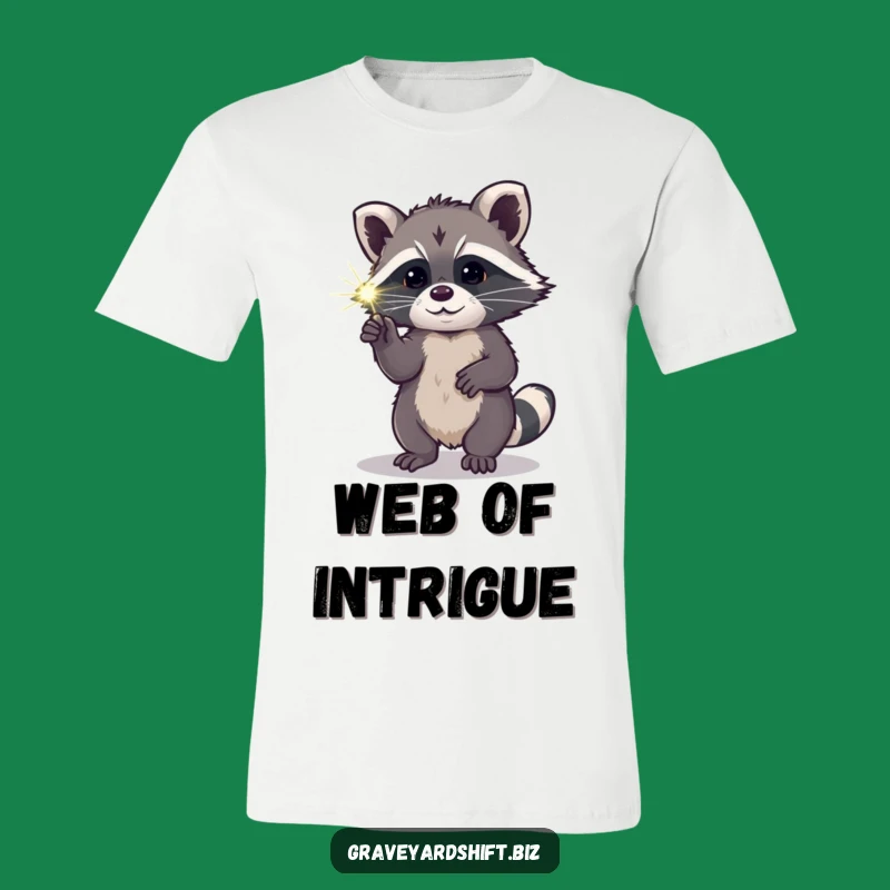 Funny Raccoon Spiderweb T-Shirt - Nocturnal Curiosity Humor Tee Gift