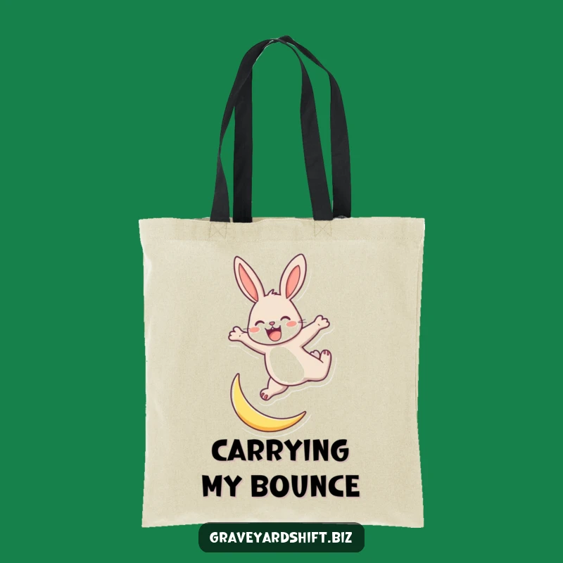 Funny Energetic Rabbit Tote Bag: Moon Leap Adventure, Spritely Carry-All, Whimsical Bag