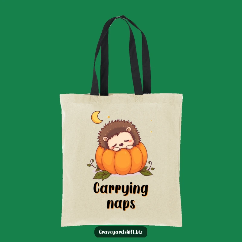 Funny Sleepy Hedgehog Tote Bag: Autumn Dreams, Pumpkin Carry-All, Cute Animal Bag